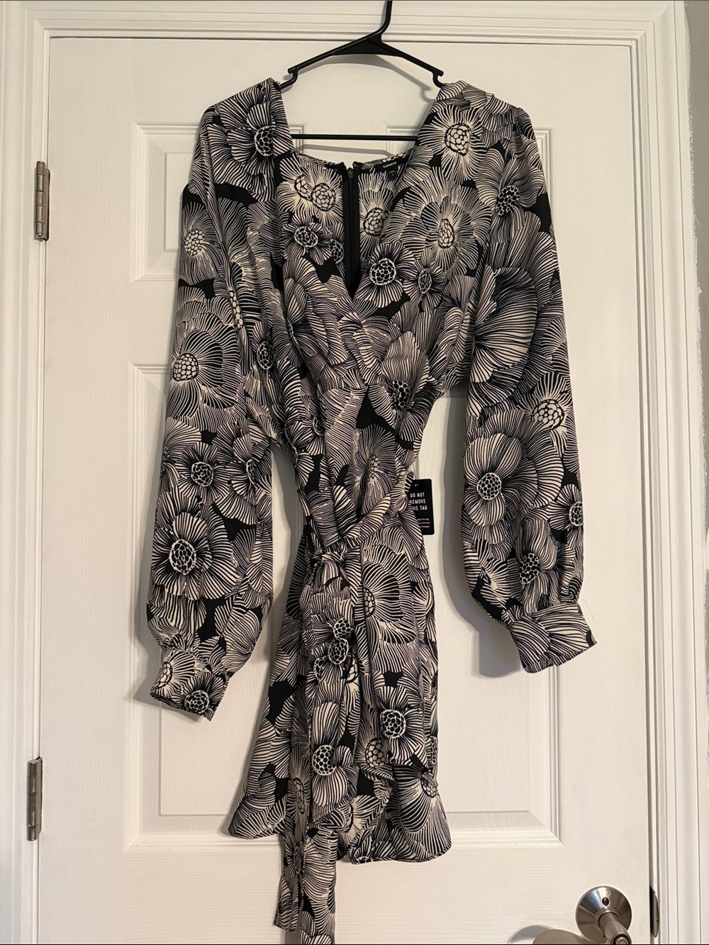 Black & White Floral Romper with Long Sleeves